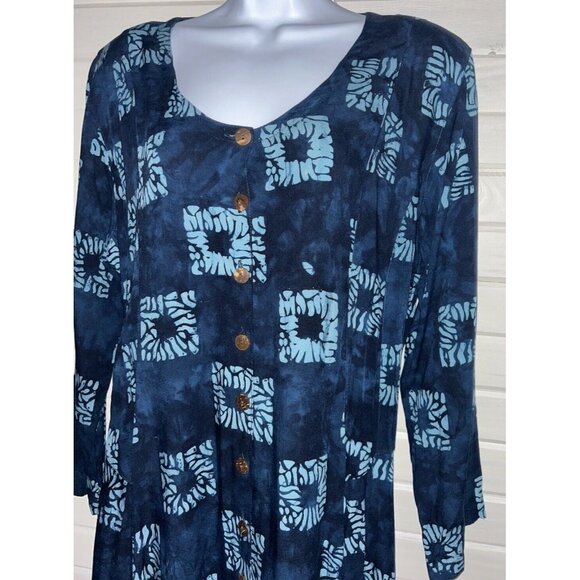 VTG Jalan Jalan Sz LARGE Batik Rayon Maxi Dress L/S Modest Y2K 90s Button Up EUC - Picture 2 of 10